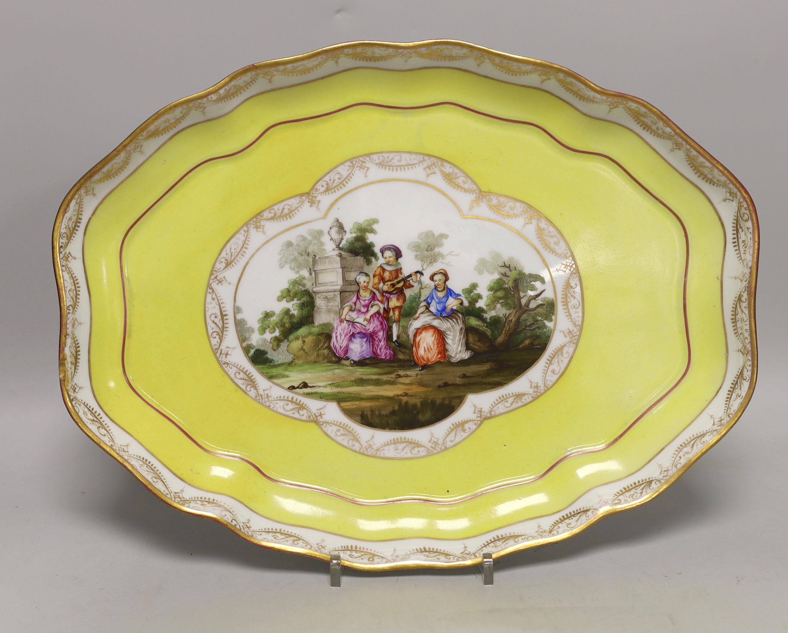 A 19th century Meissen yellow ground tray, 36cm